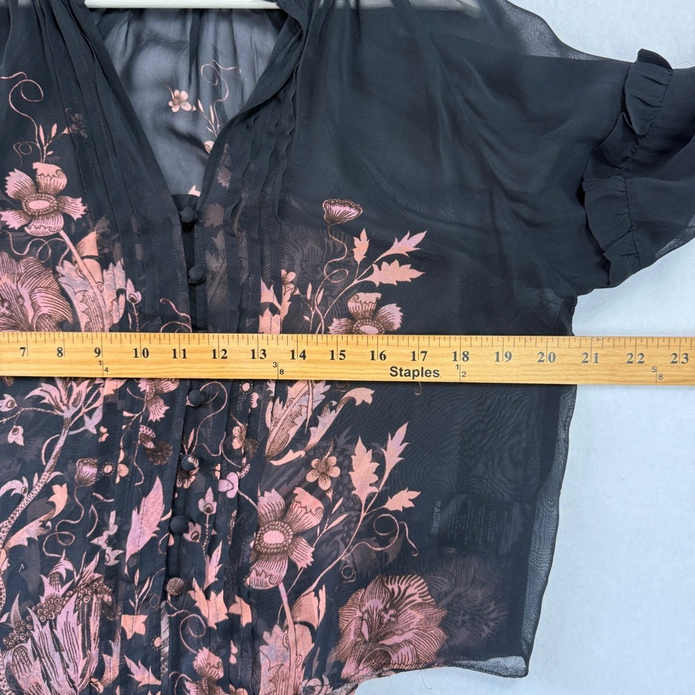 Anthropologie Womens Black Copper Dark Floral Sheer Balloon Sleeve Blouse Size M - Picture 9 of 10